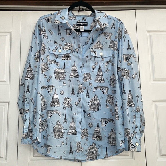 Karl Lagerfeld Tops - Karl Lagerfeld Blue Blouse- Medium